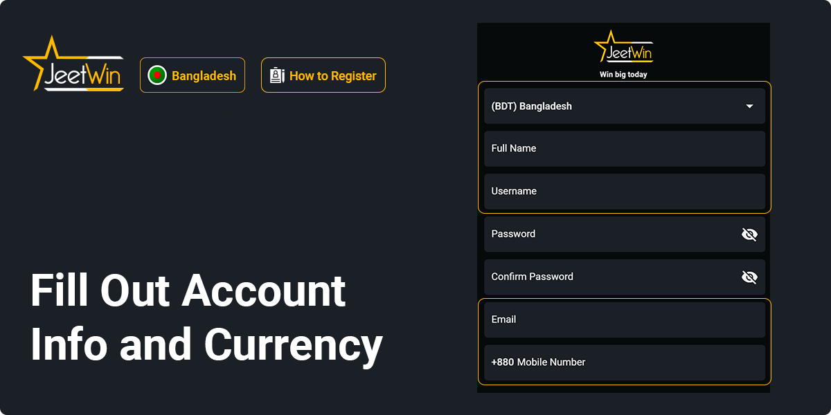 Fill out your registration information at Jeetwin