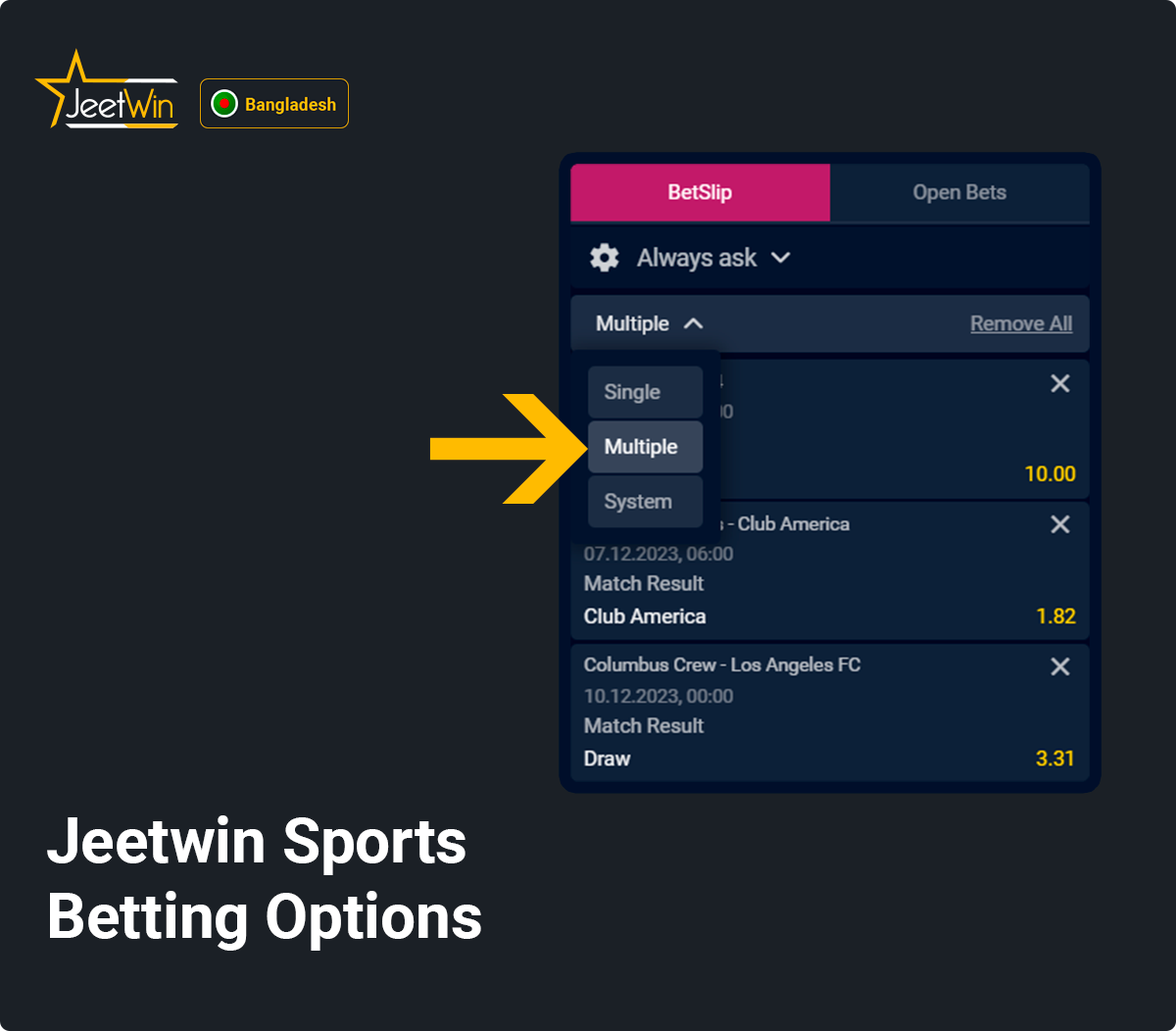 You can place different types of bets at Jeetwin